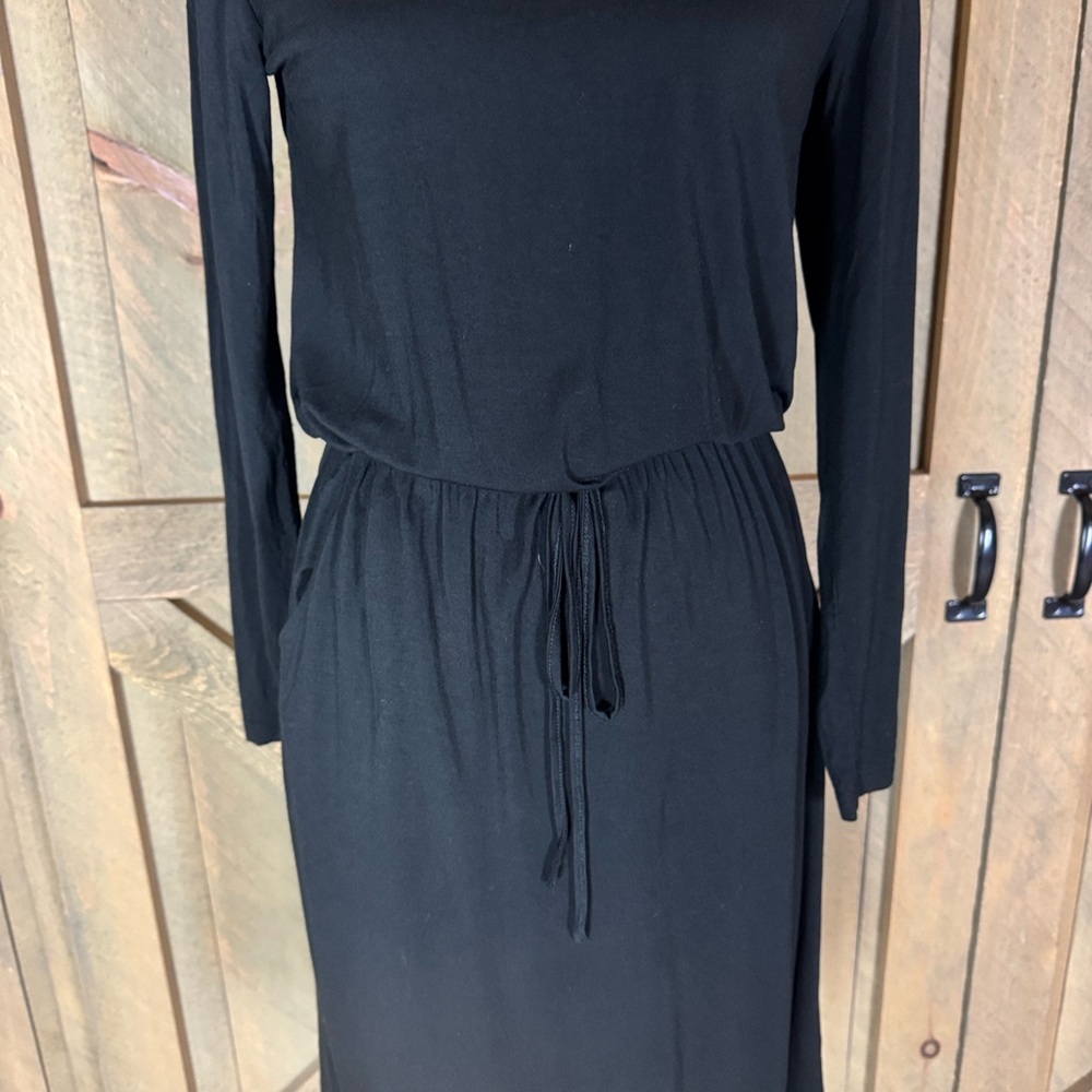 Simier Fariry black long sleeve jersey knit dress with drawstring waist Medium - Picture 6 of 13
